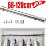 Wardrobe Rail and Fittings 68-120cm Stainless Steel Extendable Clothes Rail Pole