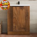 Fluted 600mm Bathroom Vanity Unit Basin Floorstanding Cupboard Soft Close Walnut