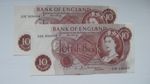 2 Consecutive Bank of England  10 Shilling Banknotes - Jasper Hollom - A/UNC