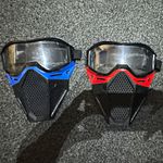 2x Adult Full Face Paintball Masks Goggles Set One Size Black Blue Red Trim