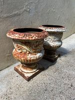 Pair of Antique Cast Iron Garden Urns, probably nineteenth century