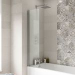 Small Square Fixed Bath Shower Screen 6mm Toughened Glass Modern Bathroom