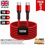 Type C to Type C Cable PD 100W Fast Charger Long Braided Alloy USB-C Lead
