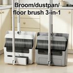 3-in-1 Foldable Broom Dustpan Set 180° Rotating Non Stick Bristle White Cleaning