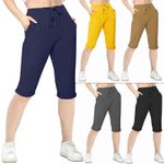 Women 3/4 Plain Shorts Italian Stretch Cotton Ladies Slash Pockets Shorts UK