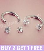 Horseshoe Bar Barbell Nose CZ Lip Piercing Hoop Septum Earrings 16g 6mm 8mm 10mm