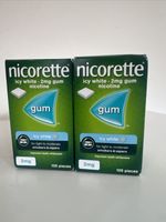 2 x Nicorette Icy White 2mg Nicotine Gum 105 Pieces Stop Smoking Total 210