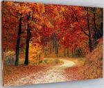 WOODLAND FOREST PATH AUTUMN TREE LEAVES CANVAS PICTURE PRINT WALL ART