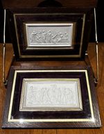Pair Of Grand Tour Plaster Plaques Framed With A Velvet Border &In An Oak Frame
