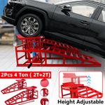 2 x Heavy Duty Metal Car Ramp Lift Height Adjustable 4Ton Hydraulic Jack Garage