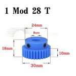 1 Mod 28 Teeth Blue Nylon Spur Gear Bore 5mm-12mm Pinion Plastic Gear with Step
