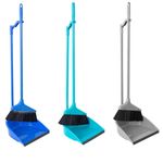 Long Handle Dustpan And Brush 2 Piece Set Dust Upright Broom Grey Blue Pink