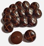 20mm size 32L ARAN, FOOTBALL chocolate brown leather effect resin shank buttons