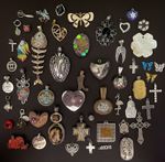 VTG To Modern Pendant Charm Lot - Cross Heart Fish Owl Bird Stone Butterfly