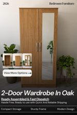Ready Assembled Oak 2-Door Plain Wardrobe Bedroom Furniture With Mirrors