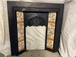 Antique Vintage Heavy Cast Iron Fireplace Surround with Bird &  Floral Tiles