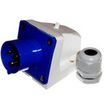 16 Amp Appliance Inlet 3 Pin 230V Blue IP44 Surface Mount Plug 16 A 2P+E