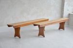 1 of 2 Antique Pine Bench Set Rustic Folk Style Curved Feet Wooden Benches