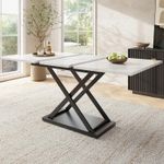 Dining table 120-160×80x75cm metal Legs and white MDF Desktop with marble white