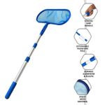 Swimming Pool Debris Leaf Skimmer Mesh Net 3 Way Cleaning & Telescopic Pole Blue