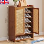 Shoe Cabinet Storage Cupboard Footwear Stand Rack Wooden Double Rattan Doors UK