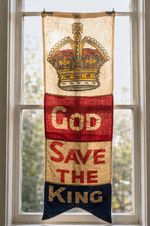 Vintage God Save The King Textile Banner Flag Crown Brit Royalty 64" x 15" RARE