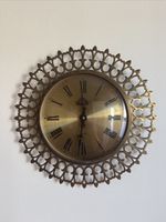 Brass 1970s Brutalist Sunray/Sunburst Vintage Wall Clock Midcentury Retro Kitsch
