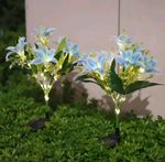 2 pcs Garden Ornament Solar Powered Lights Outdoor Flowers Lily Light Blue Gift