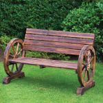 2-Seater Wooden Wagon Wheel Bench Rustic Outdoor Wagon,  58D x 114W x 76H cm