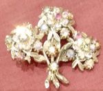 Vintage 1940s-50s Colourful Rhinestone Gold Tone Flower Bouquet Brooch