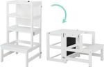 Foldable Kids Toddler Learning Tower W/blackboard 3 Step Stool Kitchen Helper UK