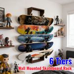 6-Tier Skateboard Wall Mount Display Rack Wooden Rack for Longboard, Deck 36 in