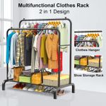 Heavy Duty Metal Double Rail Clothes Garment Hanging Rack Shelf Display Stand Oi
