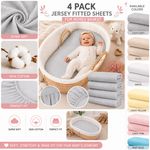 4 Pack Jersey 100% Cotton Fitted Sheets 75x30 cm for Moses Basket Pram Bassinet