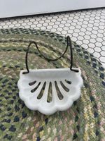 Lovely Pretty Vintage Old Antique Hook Over Bath Scalloped Soap Dish Ceramic