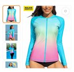 Women's Rash Vest Long Sleeve Zipper UPF50 Rash Guard - M