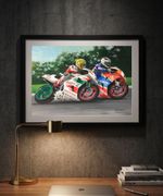 Joey & Robert Dunlop MotoGP TT A3 art print from painting by Greg Tillett poster