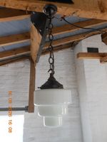 Vintage Art Deco Opaline milk glass school house chapel Pendant Ceiling Light