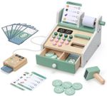 Wooden Cash Register Play Set Pretend Cashier Montessori Simulation Kid Toy Gift