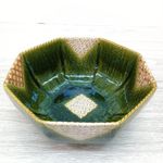 Japanese Oribe Ware Octagonal Large Bowl Seto Ware Signed 19.5cm