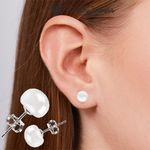 Women's Pearl 10MM Freshwater 925 Sterling Silver White Button Stud Earrings