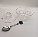 Vintage Crystal Cut Glass Jam / Preserve dish with lid 11 cm diameter  jam spoon