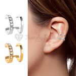 1x Sterling Silver Gold Double Band Clip On Ear Cuff Non Piercing Women Earrings