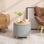 WOLTU Round Ottoman Stool W/Storage, Linen Cover Upholstered Foot Stool with Lid