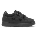 Girls Trainers Black Kids Easy Fasten School Shoes Love Heart Padded SIZE