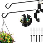 1/2X 16Inch Rotating Plant Hook Outdoor Heavy-Duty Black Iron Wall Mount Bracket