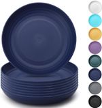 Large Deep Plastic Plates - 8 Piece Set, 9 Inch Dinner Plates, Unbreakable and R
