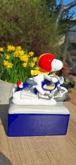 Rare Vintage Snoopy On Motorbike Ceramic Piggy Bank Collectable Peanuts Rare