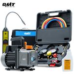 OMT 4CFM Vacuum Pump HVAC Manifold Gauge Set w Leak Detector for R134a R410a AC