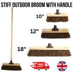 Outdoor Broom with Handle Garden Sweeping Stiff Hard Bristle Brush Yard Sweeper